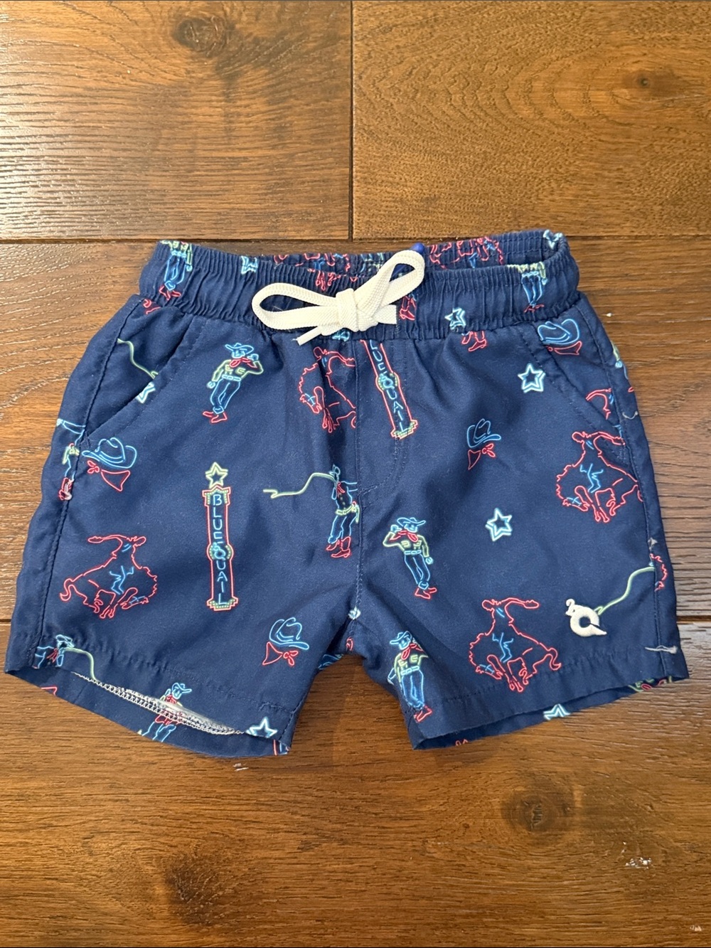 Blue Quail - Boys Navy Cowboy Neon Rodeo Swim Trunks Shorts - Size: 3T